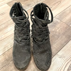 Free People leather booties. Super distressed look. So fun!! 🖤🖤🖤.